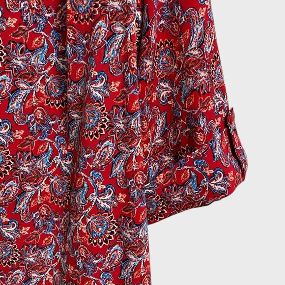 Catherines Button Up Floral Top Women's Size 0X 3/4 Sleeve Red Artsy Boho Office - Picture 7 of 13